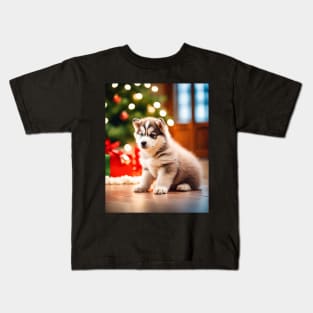 Husky Puppy Dog's First Christmas Kids T-Shirt